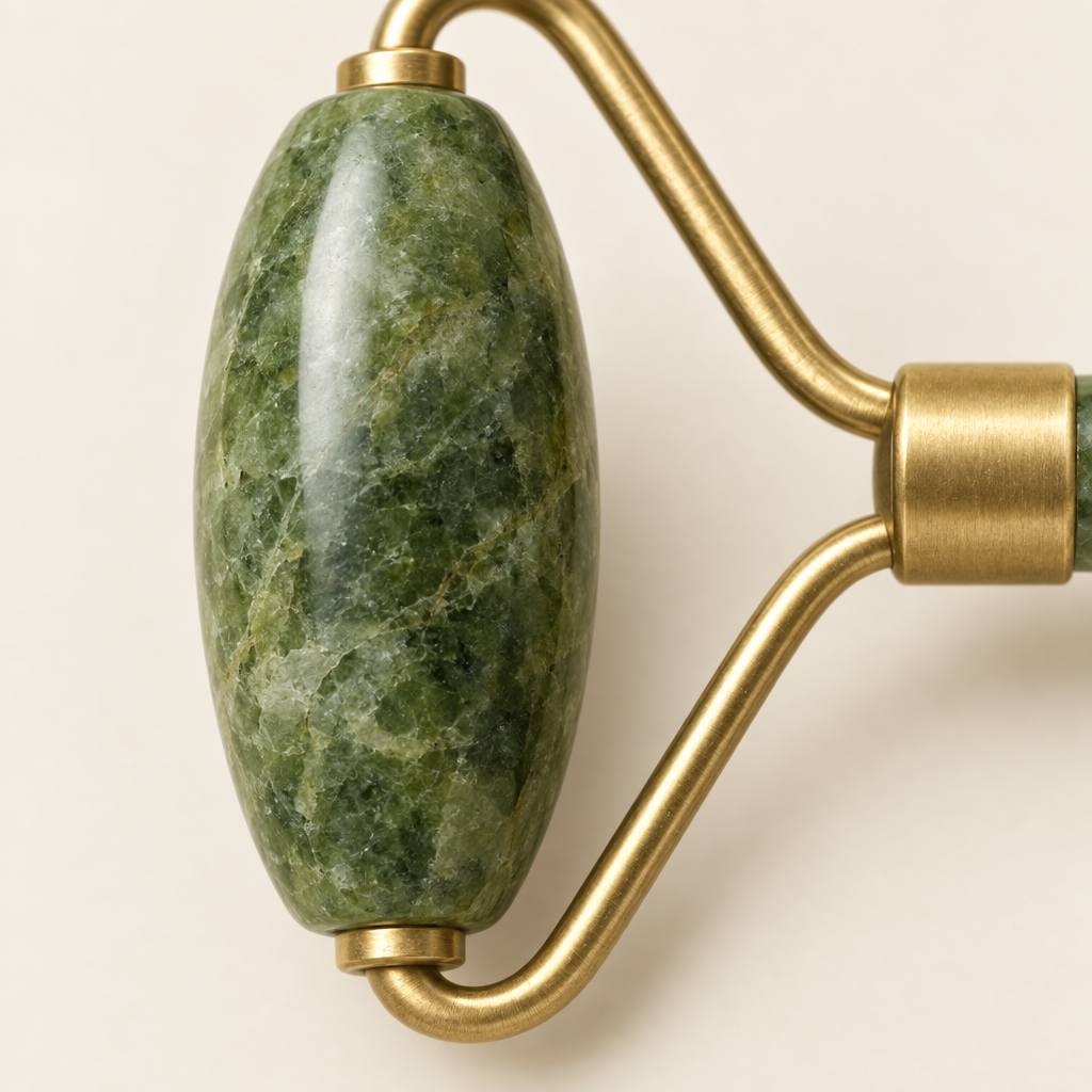Close-up of the large jade roller head