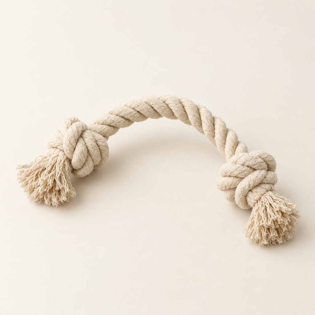 Natural cotton rope tug toy with knots at both ends