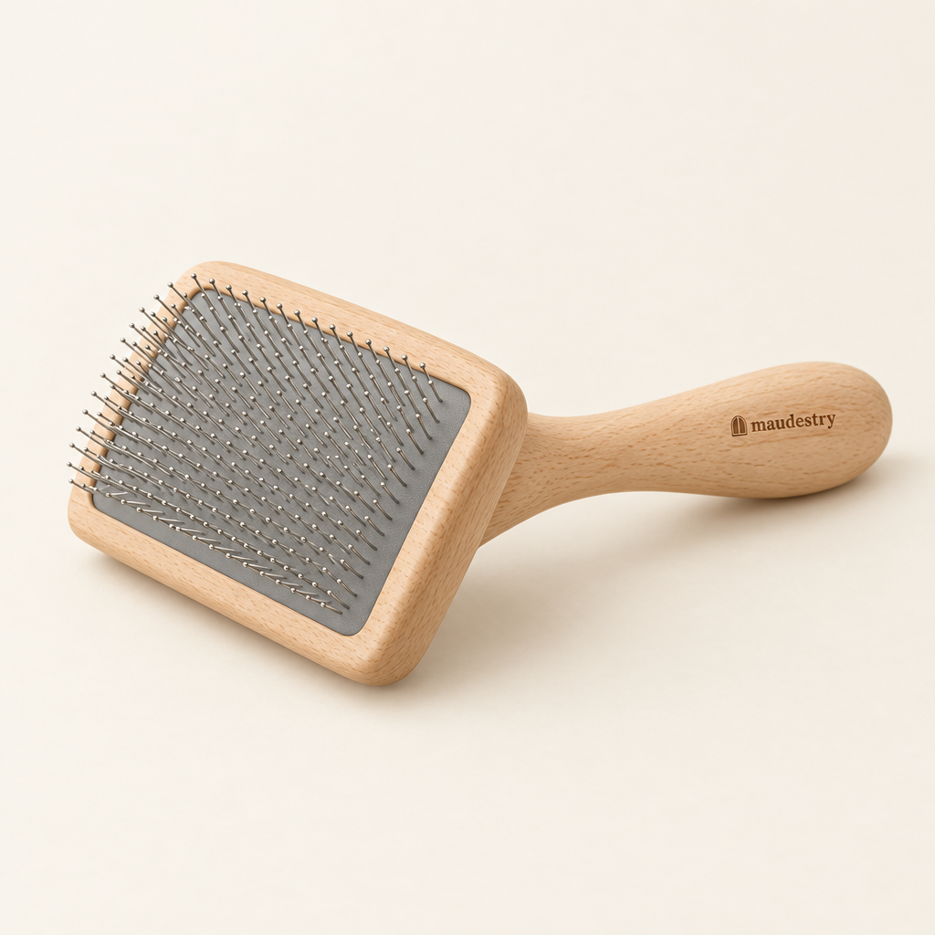 Slicker grooming brush with beech handle