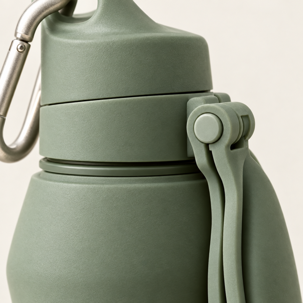 Close-up of the hinge, seal and carabiner clip