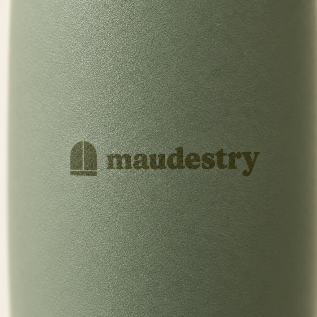 Close-up of the Maudestry mark on the bottle body