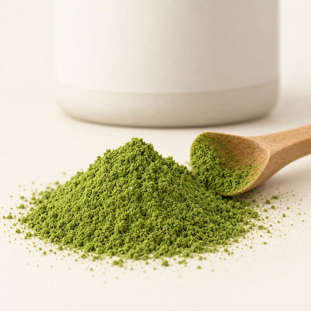 Close-up of the stone-ground matcha powder