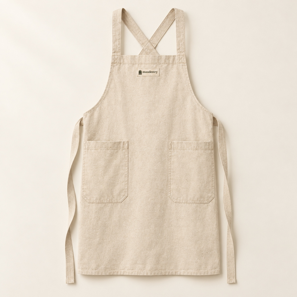 Cross-back canvas apron in Natural