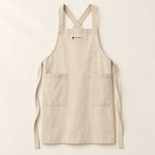Cross-back canvas apron in Natural