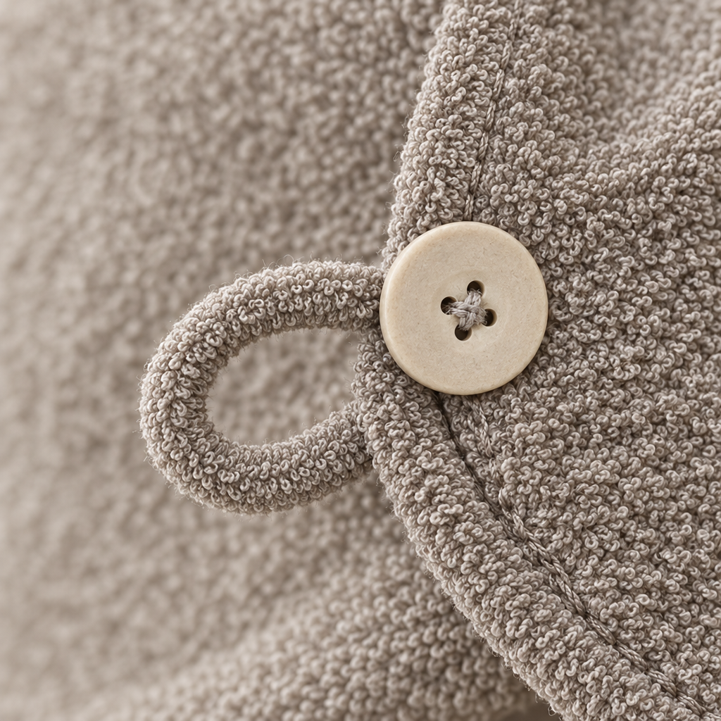 Close-up of the button and elastic loop
