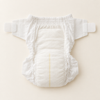 A single nappy, showing the wetness indicator and leak guards