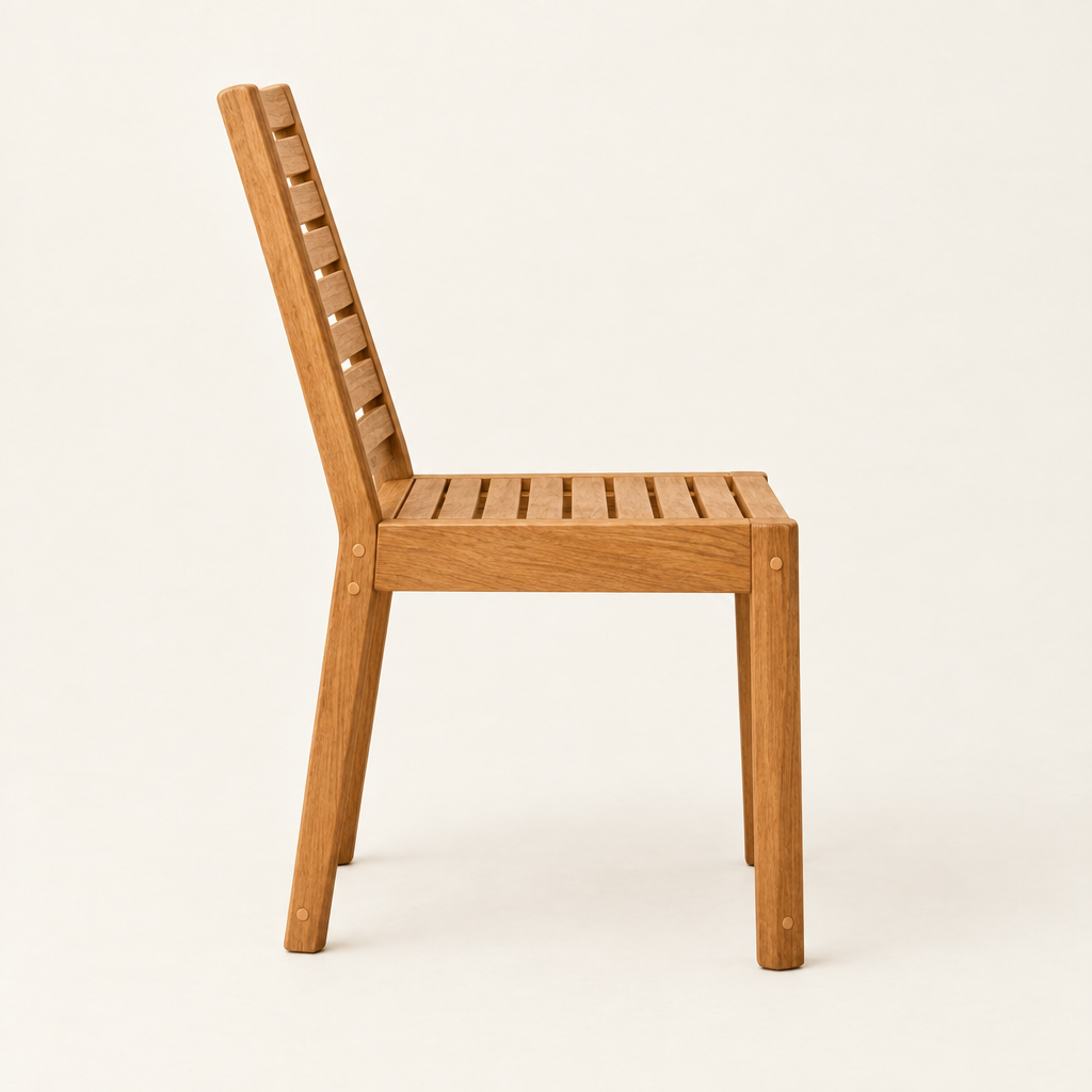 Side profile showing the reclined back angle