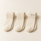 Ribbed cotton socks, 3 pack, in Natural