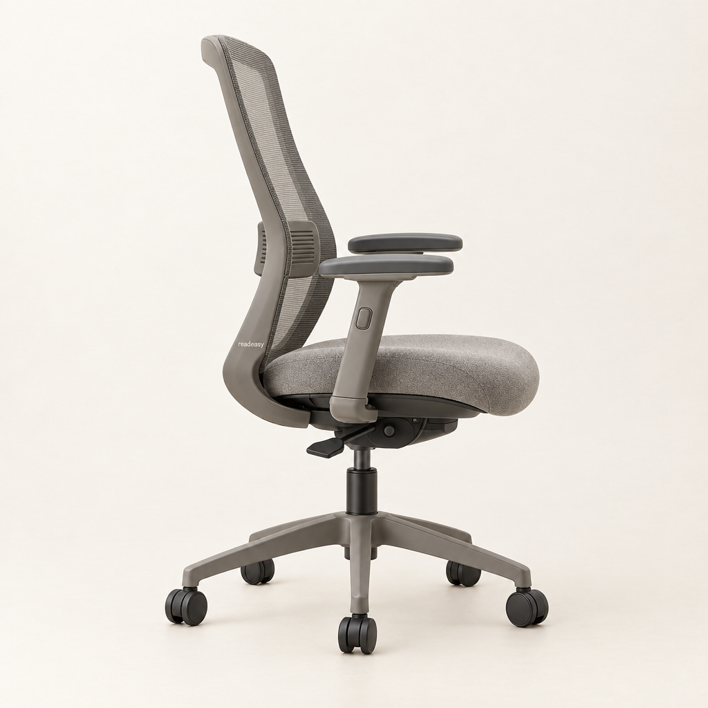 Side profile showing the lumbar curve and tilt mechanism