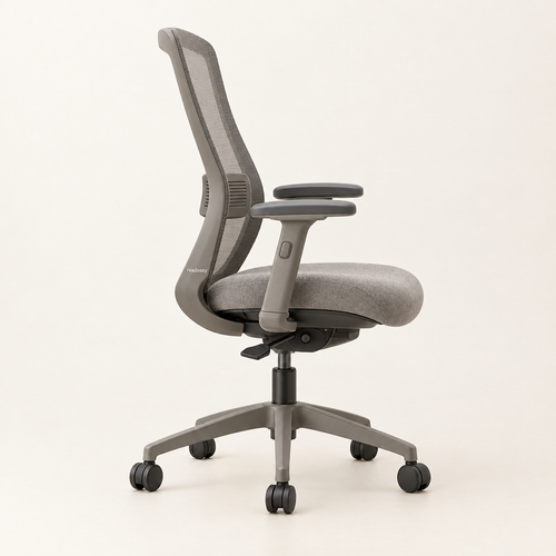 Side profile showing the lumbar curve and tilt mechanism