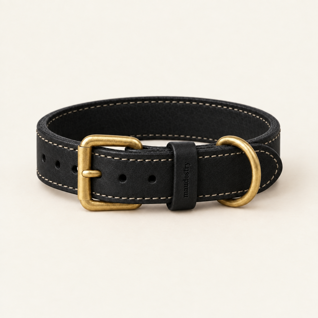 Full-grain leather dog collar in Black