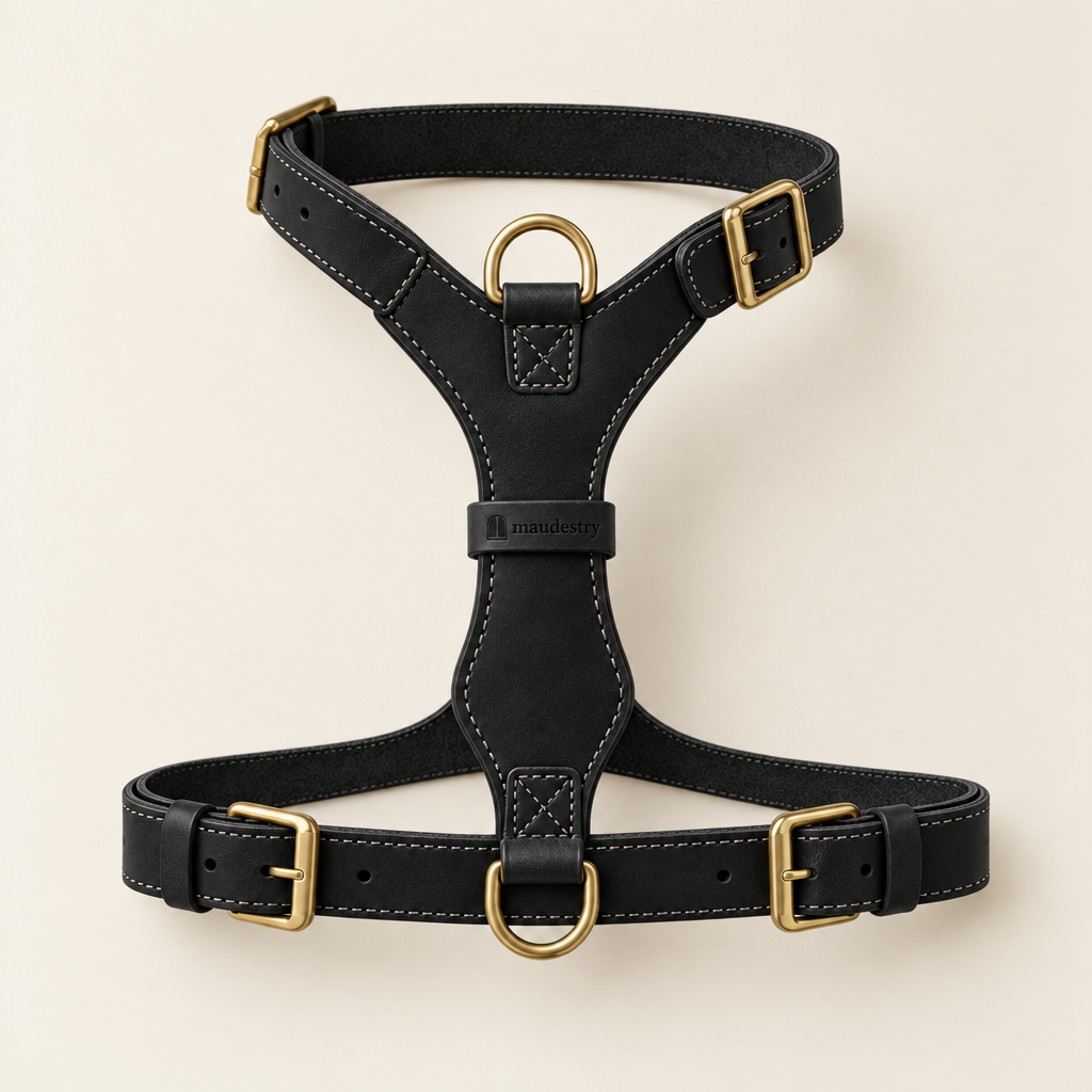 Full-grain leather dog harness in Black